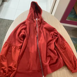 Athleta On My Way Triumph Double Zip Hoodie Hooded Sweatshirt Medium Orange thumbnail 1
