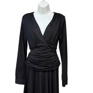 Lapis Women Black Ruched Wrap V-Neck Long Sleeve Pleated Midi Dress Size M 382L thumbnail 4