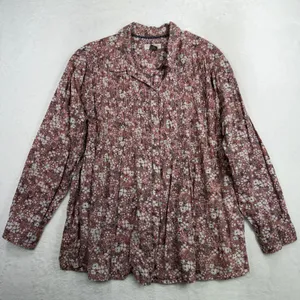 Anthropologie Pilcro L Button Down Pintuck Ditsy Floral Relaxed Top Mauve Pink thumbnail 3