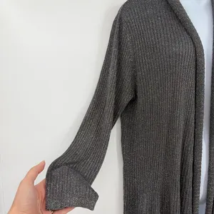 Chico's Ribbed Shimmery Womens Sweater Cardigan Sz XL Holiday Glam Metallic Open thumbnail 3