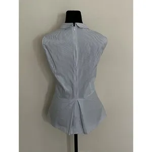 Antonio Melani Blouse Size L Blue and Navy Striped Asymmetrical Peplum Top thumbnail 2