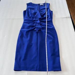 Calvin Klein Royal Blue Ruffle V Neck Sleeveless‎ Shift Dress Size 6 thumbnail 7
