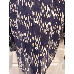 Zara Women Purple Geometric Ikat Print Sheer Chiffon Button‎ Up Blouse Large thumbnail 4