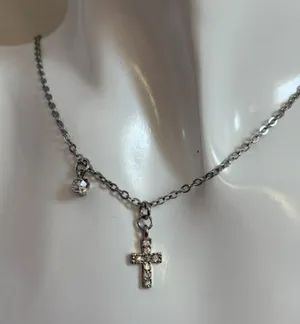 Silver Cross Rhinestone Necklace thumbnail 1