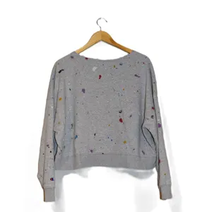 Champion‎ Womens Light Gray Paint Splatter Cropped Sweatshirt Large thumbnail 3