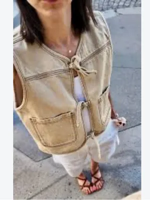 LOFT Neutral Tie-Front Utility Vest in Light Taupe thumbnail 8