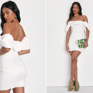 LULUS Bridal Bachelorette Engagement Bridal Shower Sexy Off the Shoulder Mini thumbnail 4