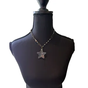 Star Pendant Necklace Celestial Y2K Boho Statement Gunmetal Gray thumbnail 2