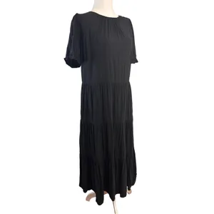 J.Crew‎ Re-Imagined Tiered Maxi Dress Womens S Black Puff Sleeve Pockets Cottage thumbnail 2