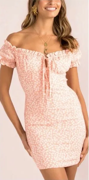 NWT Who I Am Pink Floral Off the Shoulder Ruffle Sleeve tie Front mini dress 10 thumbnail 1