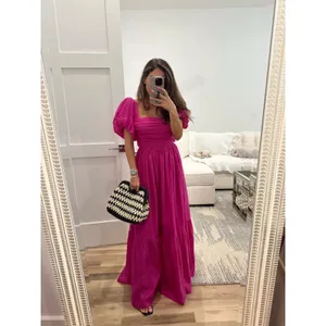 Abercrombie & Fitch Emerson Drama Puff Sleeve Bow Back Pink Maxi Dress Sz MP thumbnail 2