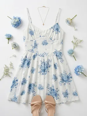 Floral Plaid Spaghetti Strap Corset Mini Dress Medium thumbnail 1