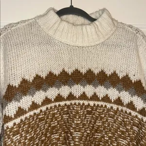 Mock neck cream sweater with brown and grey pattern Size XL thumbnail 2