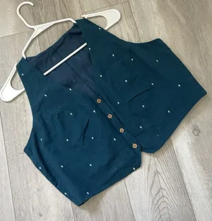 Sakhe Embroidered Vest button front crop womens Blue (xlarge) party ethnic work thumbnail 1