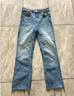 Zara Light Wash Straight Leg Jeans Raw Hem 2 thumbnail 1