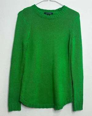 Lauren Ralph Lauren Sweater Women Small Kelly Green Crew Neck Cable Knit thumbnail 1