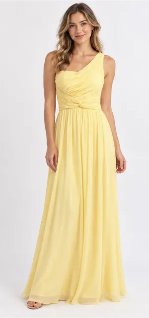 JJ’s House Daffodil Yellow One Shoulder Formal Maxi Dress Size 6 NWT Pleated thumbnail 1