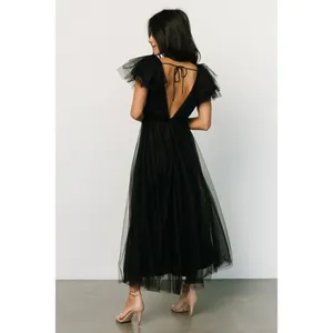 Baltic Born NWOT Anabella Tulle Dress Black Maxi Ruffle Sleeve Party‎ Evening M thumbnail 3