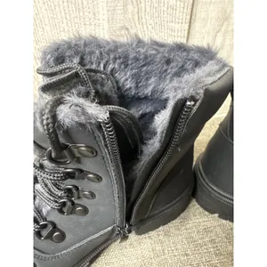 Womens Sz 7 Black Faux Fur-Lined Boots Side Zipper & Lace-Up Emo Goth Grunge thumbnail 6