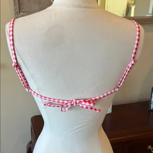 Red and White Check with Lace Trim Bikini Top Bottoms Set Women’s Large thumbnail 7