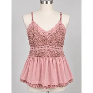 POL Pink Leopard Lace Trim Peplum Camisole Top Women's Size Medium thumbnail 2