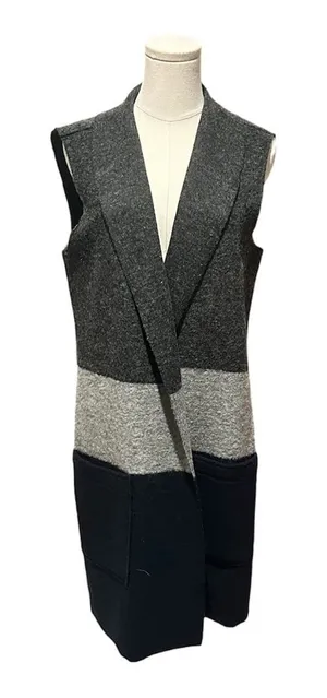 Tahari Colorblock Wool Blend Open Front Long Sweater Vest Women’s Size Large thumbnail 1