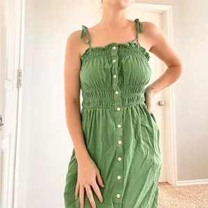 Universal Thread Green Button-Front Linen Smocked Sundress thumbnail 5