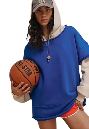New FREE PEOPLE Movement Cruise Off the Shoulder Sweatshirt Blue Oversized‎ S thumbnail 1