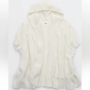 Aerie Hooded Short White Knit Sweater thumbnail 5