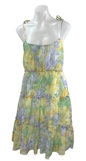 Women's Multicolor Floral Ruffled Tiered Mini Cami Tank Flare A-Line Dress Sz S thumbnail 1