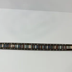 Studded Multicolor Leather Belt with Silver Buckle Brown thumbnail 5