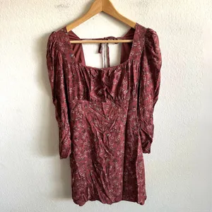 SADIE & SAGE Floral Burgundy Ruched Long Sleeve Bodycon Mini Dress Womens Medium thumbnail 3