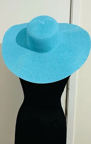 Natasha oversized wide brim off blue straw hat thumbnail 1
