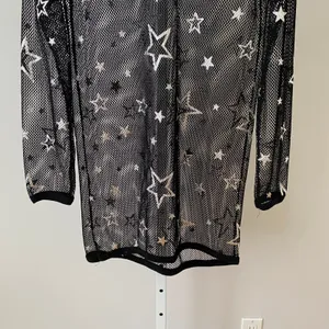 Goth Rave Goth Moody Feminine‎ L Black Mesh Star Print Top Sheer Celestial Rave thumbnail 3