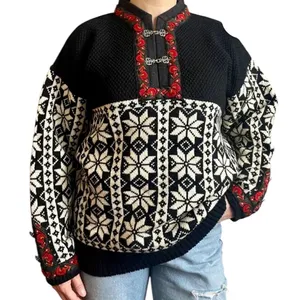 Dale Norway Nordic Pure New Wool Telemark Sweater Red Trim Metal Clasp M thumbnail 2