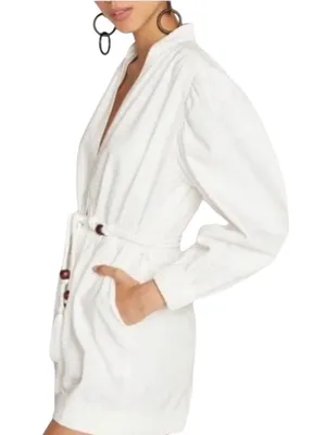 White V-Neck Long Sleeve Romper with Tassel Drawstring XS NWT thumbnail 3