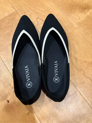 VIVAIA knit pointed-toe flats shoes black white contrast sz 38 7.5 thumbnail 4