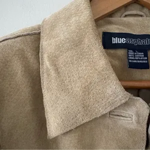 Vintage Y2K Blue Asphalt 100% leather suede jacket tan button front women size L thumbnail 8