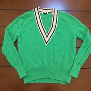Sandro pointelle-knit sweater deep v neck green 0 thumbnail 1
