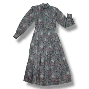 Vntg J.G. Hook Paisley Pleated Mock Neck Maxi Dress Green Multi Size‎ 4 Heritage thumbnail 13