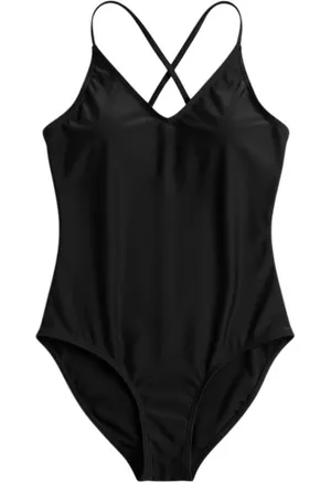 Aerie‎ Womens Black Strappy Lace Up Back One Piece Swimsuit XS V-Neck Swimwear thumbnail 1