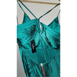 Lulus Green Pleated Satin Maxi Dress thumbnail 5