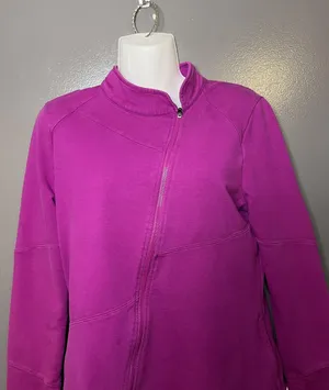 Fabletics Jacket Womens Small Pink Asymmetrical Full Zip Fleece Thumbholes thumbnail 1