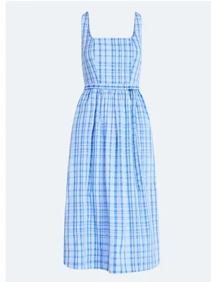 Free Assembly blue plaid Sleeveless Belted Cotton Midi Dress NWT thumbnail 4