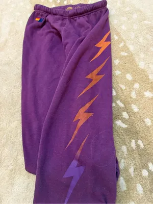 Women's Aviator Nation Lightening Bolt Fade Repeat sweatpants Plum Purple size S thumbnail 6