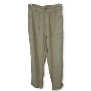 Tahari Womens Olive Green Linen Blend Utility Cargo Pants High Rise Size Medium thumbnail 3