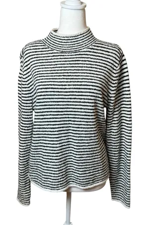 J.Crew Factory‎ Striped Mockneck Pullover Sweater Ivory Black Medium Preppy Twee thumbnail 1