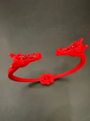 Red-tone Double Horse Head with Rhinestones Open Cuff Bangle Bracelet thumbnail 3