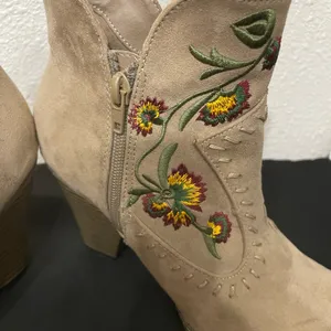 MIA Tan Ankle Booties with Floral Embroidery thumbnail 8