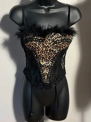 Juliara Before Anything Else Small Leopard Print Lingerie Feathers Black thumbnail 1